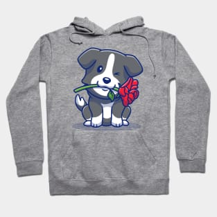 Cute Collie Dog With Red Rose Hoodie